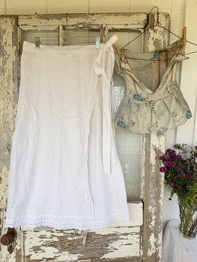 Cynthia Rowley White  Linen Elastic-Waist wrap Skirt Large